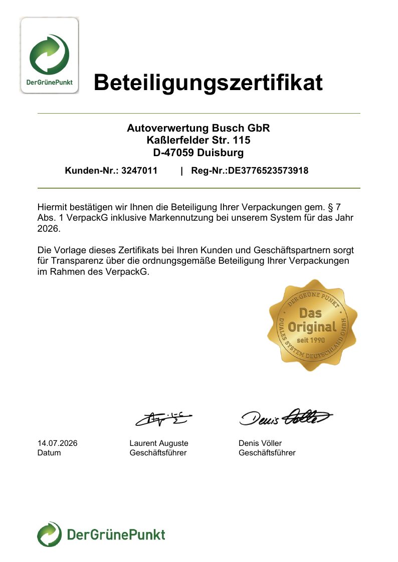 Vorschau des Beteiligungszertifikats Der Grüne Punkt 2026